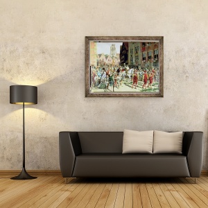 Tablou inramat - Lucien Alphonse Gros - Sosirea triumfala in Rotterdam a Printului Maurice de Orange-Nassau dupa batalia de la Nieuwpoort din 1600, 70 x 90 cm - Img 2