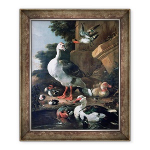 Tablou inramat - Melchior de Hondecoeter - Pasarile de apa intr-un peisaj clasic, 50 x 60 cm