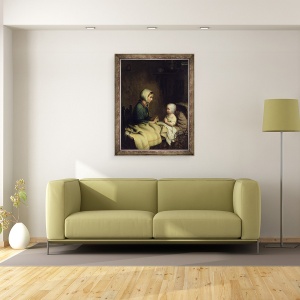 Tablou inramat - Meyer von Bremen - Fetita spunand rugaciunile ei in pat, 70 x 90 cm - Img 2