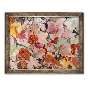 Tablou inramat - Neela Pushparaj - Frunze de toamna si flori, 60 x 80 cm