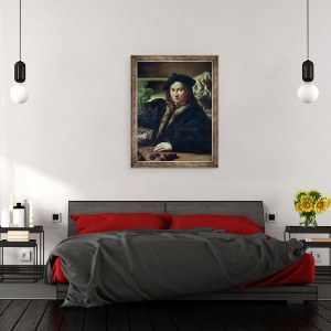 Tablou inramat - Parmigianino - Portretul unui domn purtand o bereta, 60 x 80 cm - Img 3
