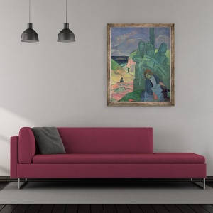 Tablou inramat - Paul Gauguin - Cristosul Verde Golgota Bretona 1889, 50 x 60 cm - Img 2