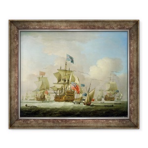 Tablou inramat - Peter Monamy - Barbatii de razboi britanici si un Sloop, 50 x 60 cm