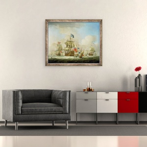 Tablou inramat - Peter Monamy - Barbatii de razboi britanici si un Sloop, 50 x 60 cm - Img 2