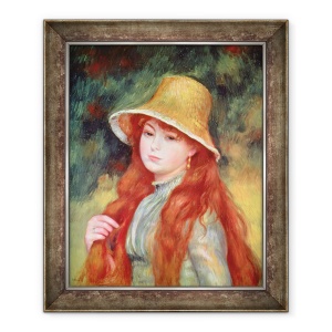 Tablou inramat - Pierre Auguste Renoir - Tanara fata cu par lung, sau fata tanara intr-o palarie de paie, 50 x 60 cm