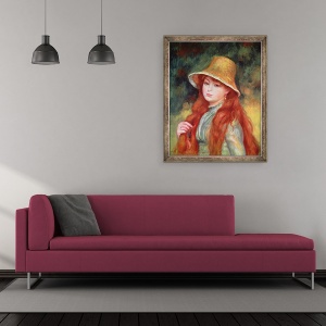 Tablou inramat - Pierre Auguste Renoir - Tanara fata cu par lung, sau fata tanara intr-o palarie de paie, 50 x 60 cm - Img 2