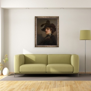 Tablou inramat - Rembrandt Harmensz van Rijn - Tronie de un om cu o Bereta cu pene, 70 x 90 cm - Img 2
