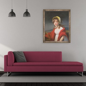 Tablou inramat - Richard Westall - Portretul unei fete purtand un sal rosu, 50 x 60 cm - Img 2