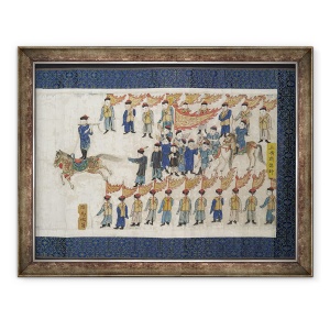 Tablou inramat - Scoala chineza - Concursul de calarie pentru imparatul Shunzhi, handscroll, 60 x 80 cm