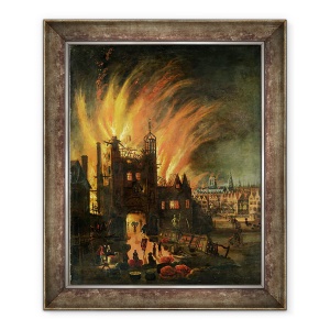Tablou inramat - Scoala Engleza - Marele Incendiu al Londrei septembrie 1666 cu Ludgate si batranul St Paul, 70 x 85 cm