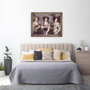Tablou inramat - Scoala franceza - Portretul a trei dintre nepoatele Cardinalului Mazarin portretizat ca zeite, Venus, 60 x 80 cm - Img 3