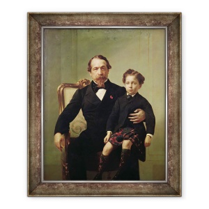 Tablou inramat - Scoala Franceza - Portretul imparatului Louis-Napoleon Bonaparte 1808-73 si fiul sau, 50 x 60 cm