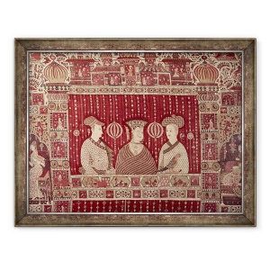 Tablou inramat - Scoala indiana - Femeie indiana cu comercianti europeni, regiunea Madras, 70 x 90 cm