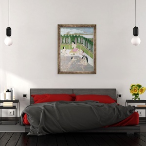 Tablou inramat - Scoala indiana - Fete Baie, Stil Pahari, scoala Kangra, Himachel Pradesh, 60 x 80 cm - Img 3