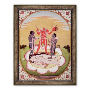 Tablou inramat - Scoala indiana - Icoana a lui Chinnamasta, Mahavidia care provine din corpurile unite ale cuplului originar, Kangra, 70 x 90 cm