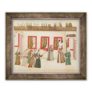 Tablou inramat - Scoala Islamica - Dna 1671 Sultanul cu favoritul sau insotit de muzicieni si cantareti, 50 x 60 cm
