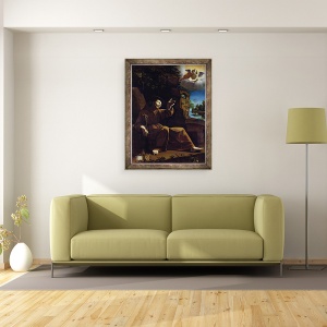 Tablou inramat - Scoala Italiana - Sfantul Francisc de Assisi consolat de un muzician inger, 70 x 90 cm - Img 2