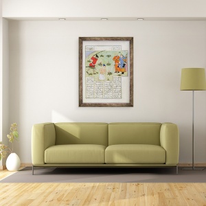 Tablou inramat - Scoala Persana - Doamna C-822 O executie, din Shah-Nameh, sau din Epicul Regilor, 70 x 90 cm - Img 2