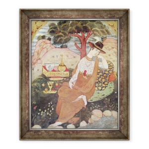 Tablou inramat - Scoala Persana - Printesa stand intr-o gradina, 70 x 85 cm