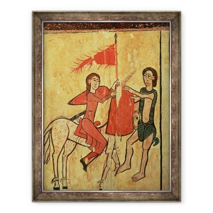 Tablou inramat - Scoala spaniola - Sfantul Martin si cersetorul, detaliu de la un altar frontal de la Sant Marti de Puigbo, 70 x 90 cm