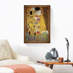Tablou Inramat - The Kiss, Sarutul, Klimt, Rama Auriu, 60 x 90 cm - Img 2