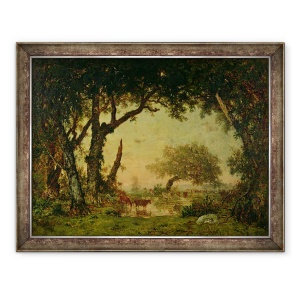 Tablou inramat - Theodore Rousseau - Marginea padurii la Fontainebleau, apusul soarelui, 70 x 90 cm