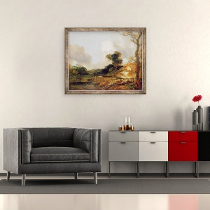 Tablou inramat - Thomas Gainsborough - Peisaj cu parau si Weir, 50 x 60 cm - Img 2