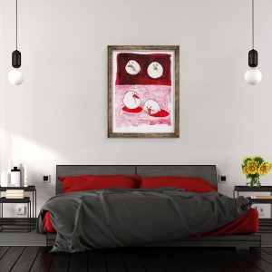 Tablou inramat - Thomas MacGregor - Pasari pe alb si negru pe rosu, 70 x 90 cm - Img 3