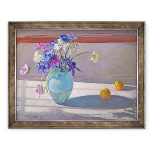 Tablou inramat - Timothy Easton - Anemone si o vaza de sticla albastra, 70 x 90 cm