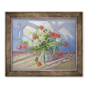 Tablou inramat - Timothy Easton - Flori de primavara cu reflexii ferestrelor, 50 x 60 cm