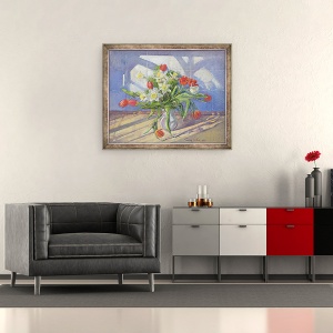 Tablou inramat - Timothy Easton - Flori de primavara cu reflexii ferestrelor, 50 x 60 cm - Img 2