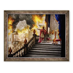 Tablou inramat - Unknown Artist - Roman Antiquite, imparatul Nero contempland focul de la Roma pe 18 iulie, 60 x 80 cm