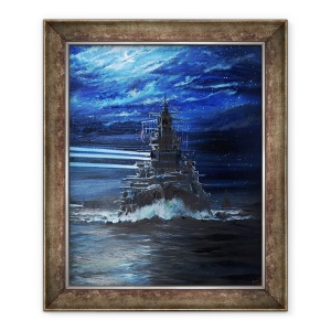 Tablou inramat - Vincent Alexander Booth - IJN Hiei si Akatsuki lumineaza USS Atlanta, Guadalcanal 1942, 2018, 70 x 85 cm
