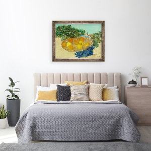 Tablou inramat - Vincent van Gogh - Natura moarta de portocale si lamai cu manusi albastre, 60 x 80 cm - Img 3