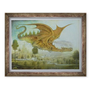 Tablou inramat - Wayne Anderson - Flying Dragon peste peisaj, 60 x 80 cm