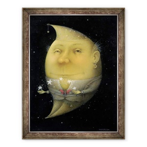 Tablou inramat - Wayne Anderson - Jonggling Crescent Moon creion si creion colorat pe hartie, 60 x 80 cm
