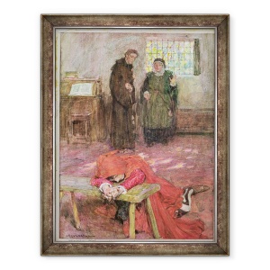 Tablou inramat - William Hatherell - Romeo in celula lui Friar Laurence, ilustrare a Romeo si Julieta Act III, 70 x 90 cm