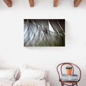 Tablou decorativ modern living abstract cu pene pe canvas 80x120 cm