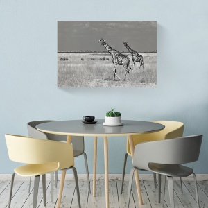 Tablou decorativ canvas animale Africa cu girafă și zebră alb-negru