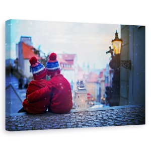 Tablou canvas - Amurg, Prietenie, Strada, Peisaj Urban, Oras, Ninsoare, 60 x 90 cm