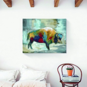 Tablou canvas decorativ cu bivol colorat, 60x75 cm