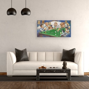 Tablou canvas - Animale, Caini, Societate, Biliard, Pictura, 50 x 100 cm - Img 2