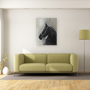 Tablou canvas - Animale, Cal, Negru, Pictura, 50 x 70 cm - Img 2