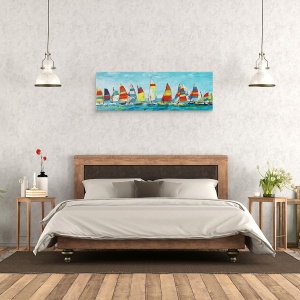 Tablou canvas - Apa, Barci Cu Panze, Pictura, 30 x 90 cm - Img 3