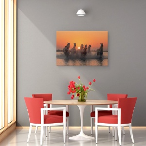 Tablou canvas - Apus De Soare In Camargue, Cai, Fuga, 60 x 90 cm - Img 4