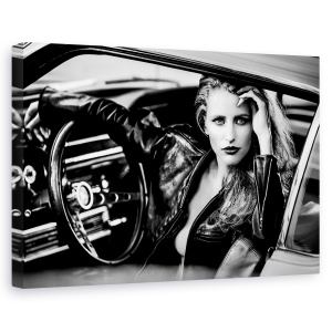 Tablou canvas - Asteptand Sa Raman Singur, Vintage, Portret, Alb-Negru, Masina, Clasic, 60 x 90 cm
