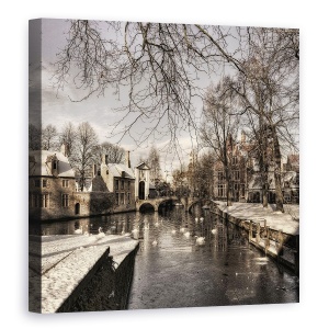 Tablou canvas - Bruges In Rochie De Craciun, Belgia, Iarna, Zapada, 90 x 90 cm