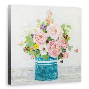Tablou canvas - Buchet Colorat De Flori, Vaza, Natura, Pictura, 90 x 90 cm