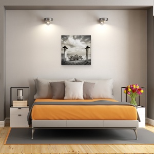 Tablou canvas - Buna Dimineata, Sellin, Plaja, Coasta, Coasta, Alb-Negru, Arhitectura, 60 x 60 cm - Img 3
