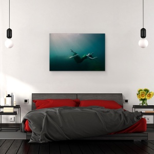 Tablou canvas - Caderea Frumusetii, Fata, Sub Apa, Verde, Toamna, Stare De Spirit, 60 x 90 cm - Img 3
